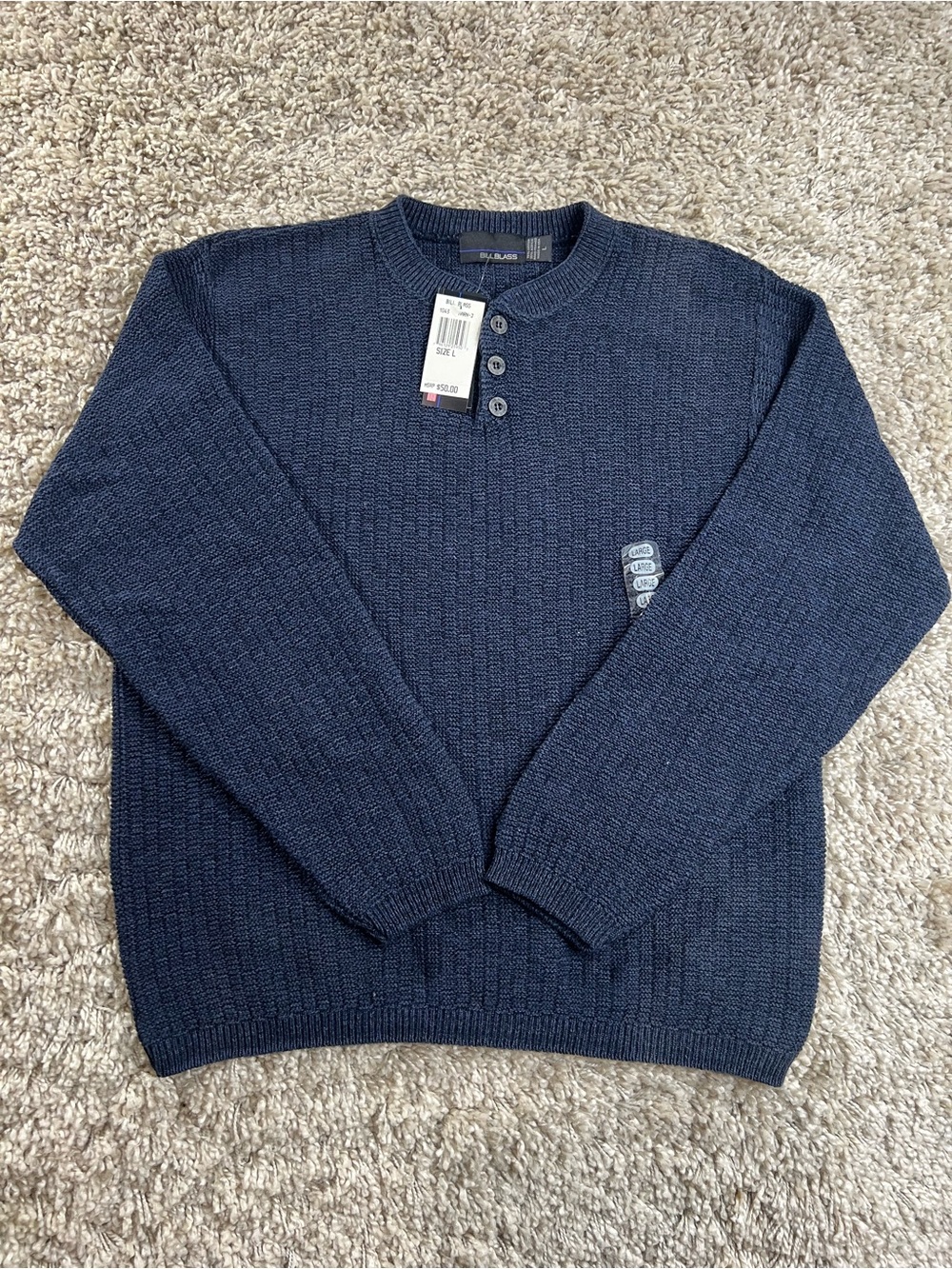bill blass Navy Textured Henley Sweater